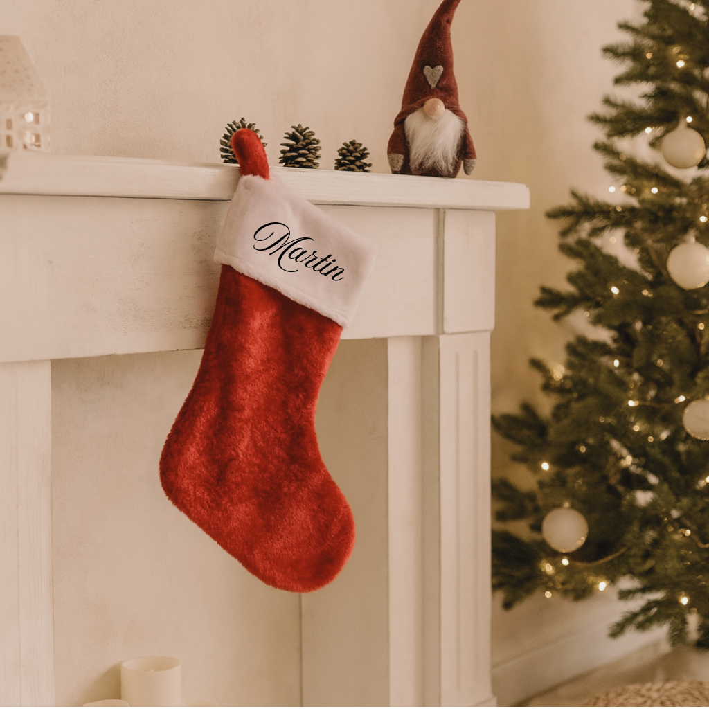 Chaussette de Noël rouge en velours