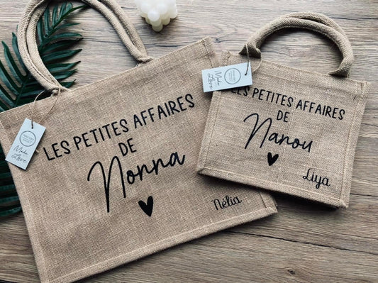 Sac cabas en toile de jute - Modèle "Les petites affaires de..."