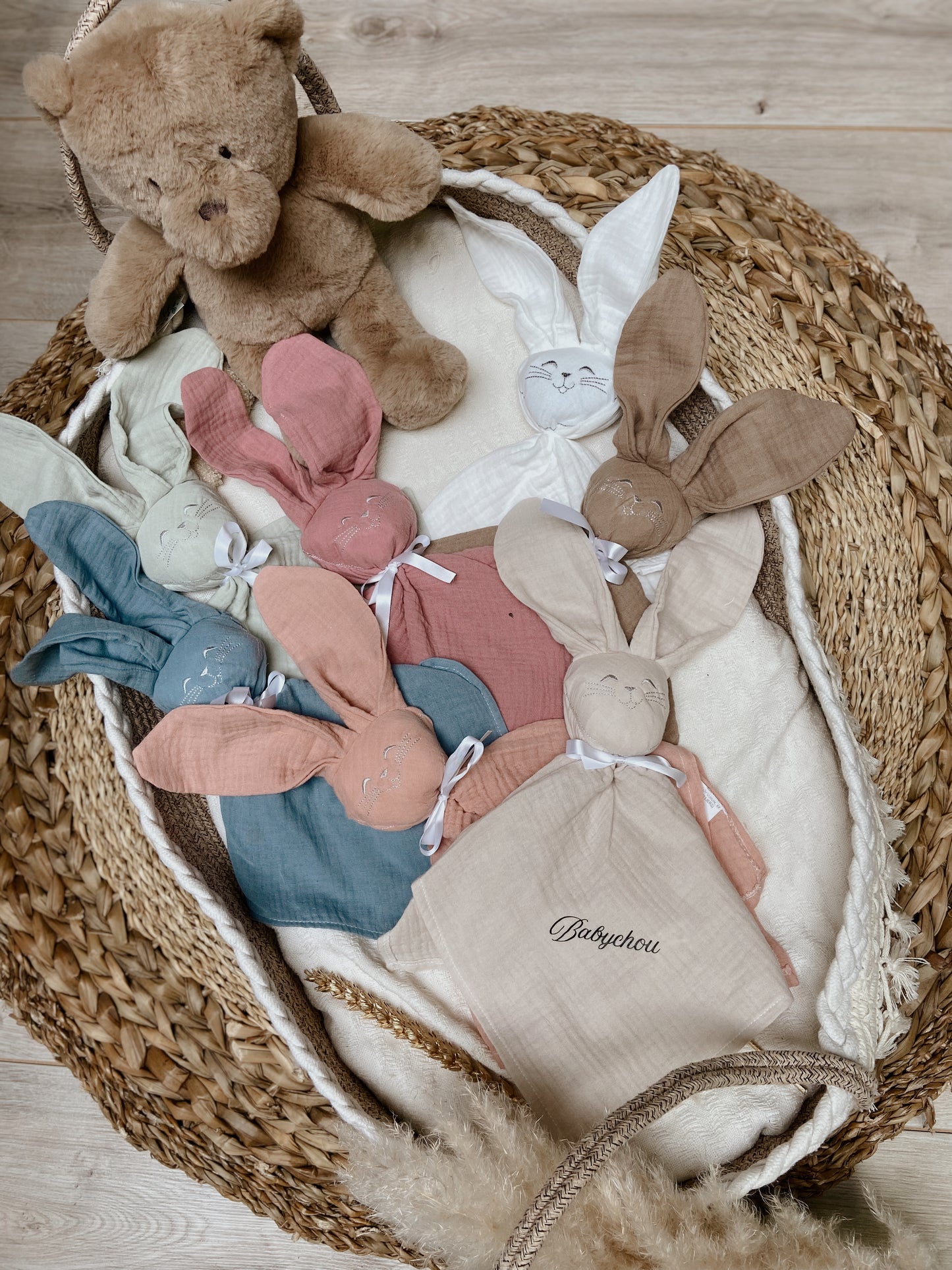 Doudou lapin gaze de coton