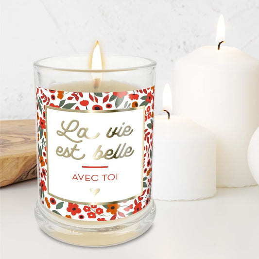 Bougie verre coton la vie est belle