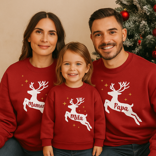 Pull rouge de Noël Famille - Renne