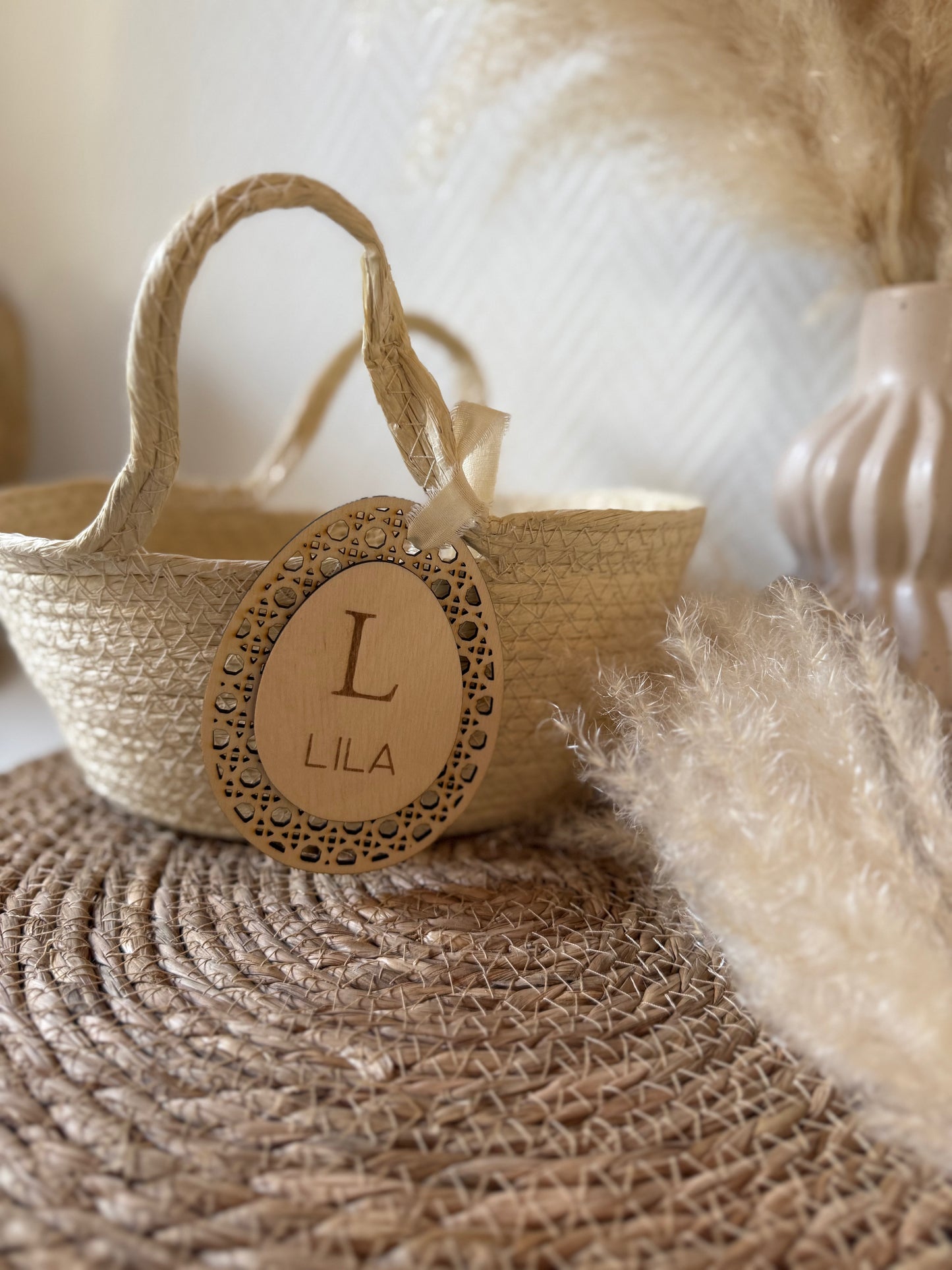 Panier avec étiquette en bois