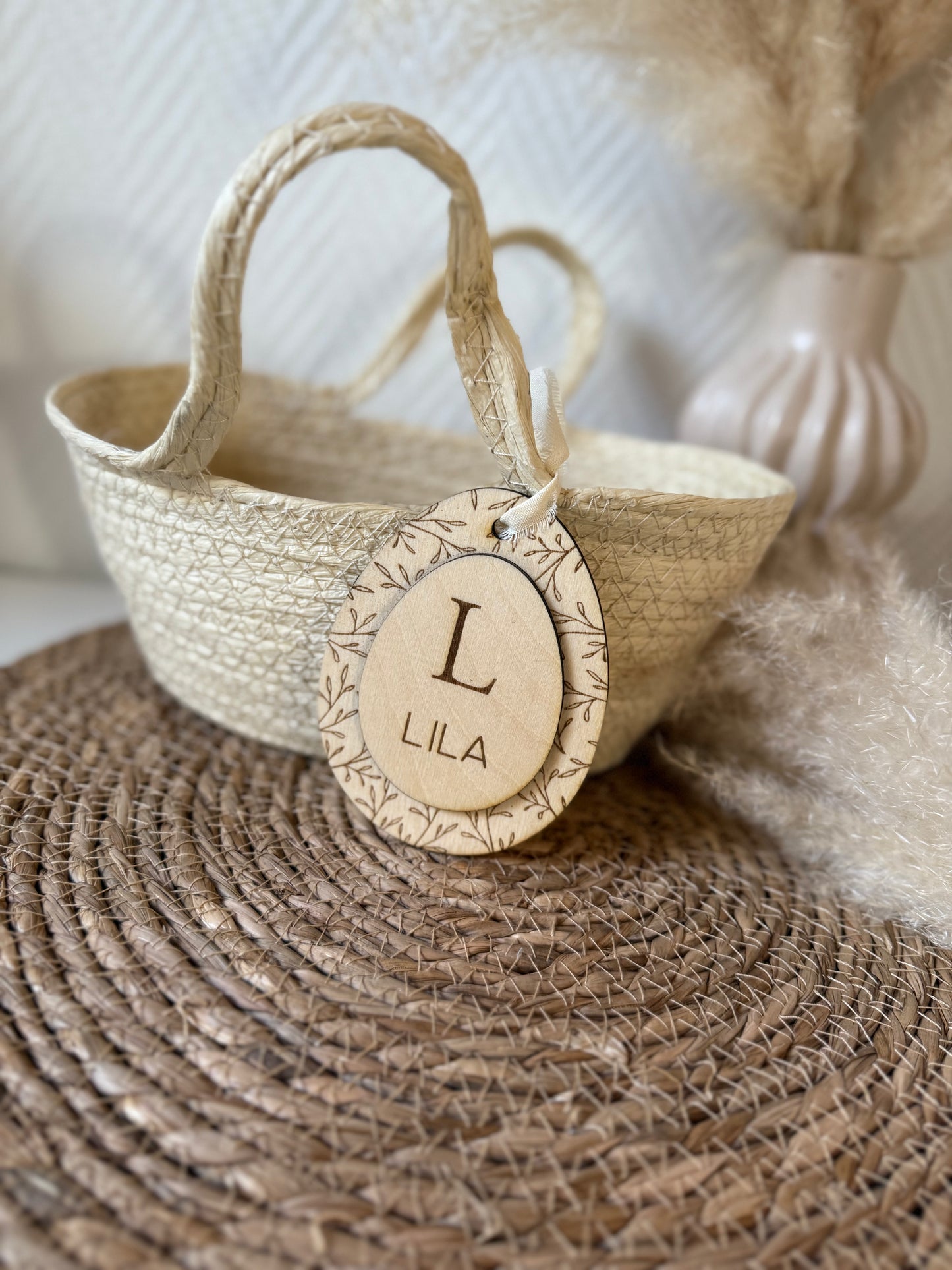 Panier avec étiquette en bois