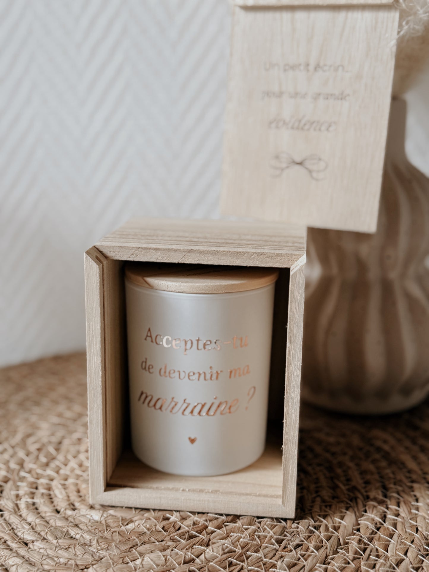 Coffret en bois & bougie - demande marraine