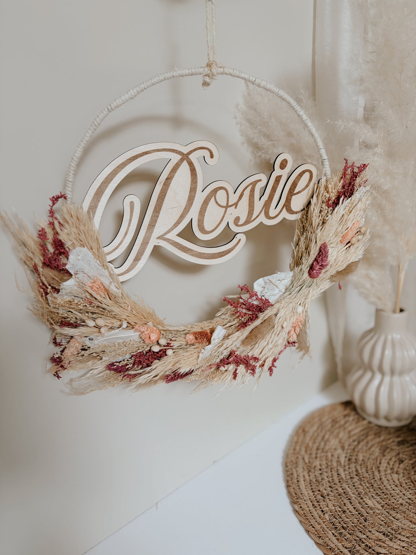 Couronne de fleurs séchées prénom