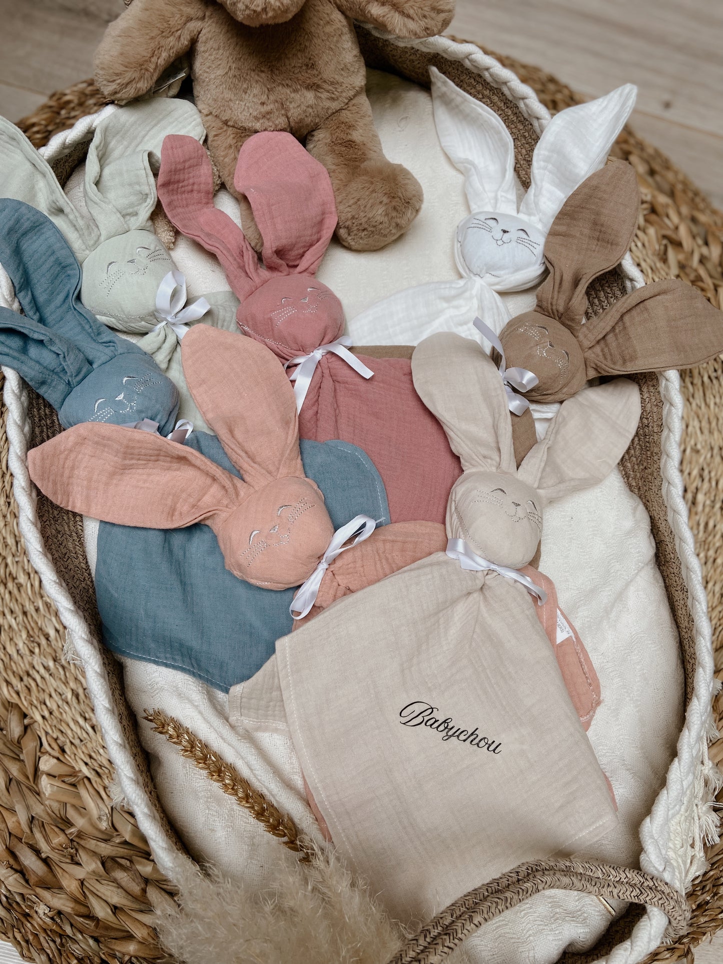 Doudou lapin gaze de coton