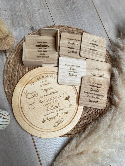 Coffret “Apéro” – planche & accessoires gravés