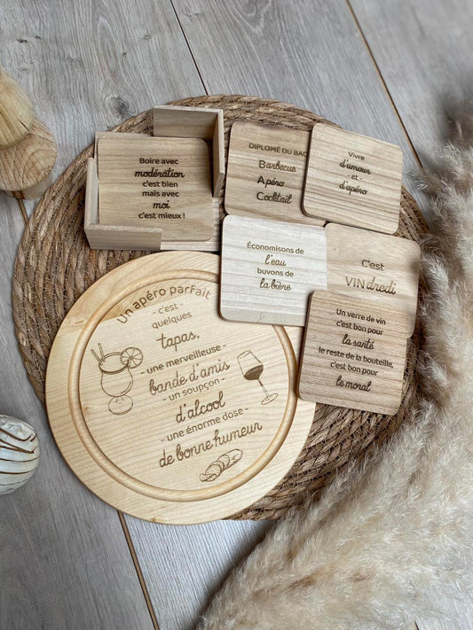 Coffret “Apéro” – planche & accessoires gravés