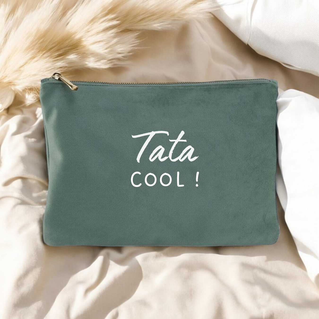 Pochette zipée en velours - verte
