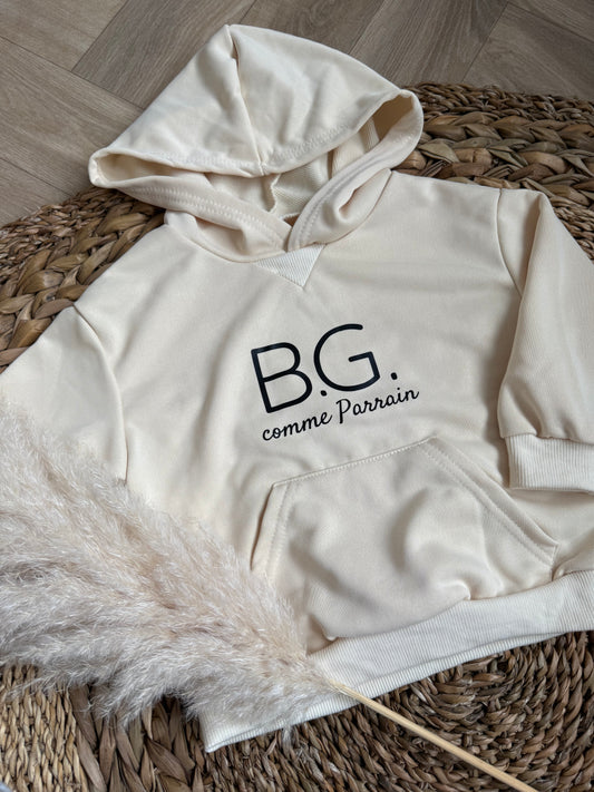 Sweat à capuche beige - 2/3 ans - BG comme parrain