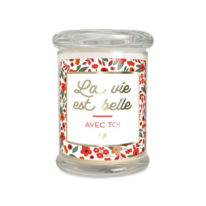 Bougie verre coton la vie est belle