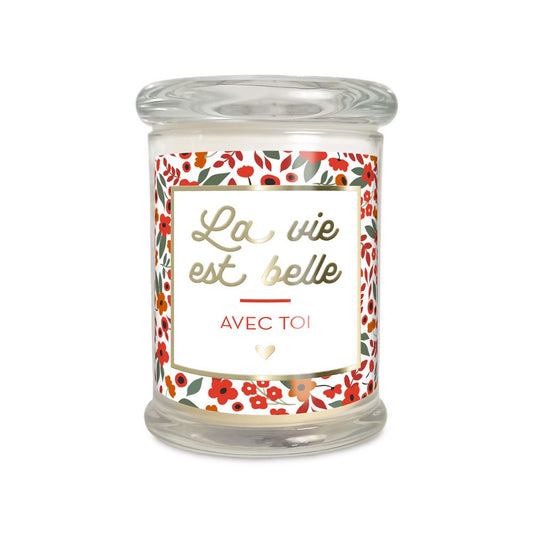 Bougie verre coton la vie est belle