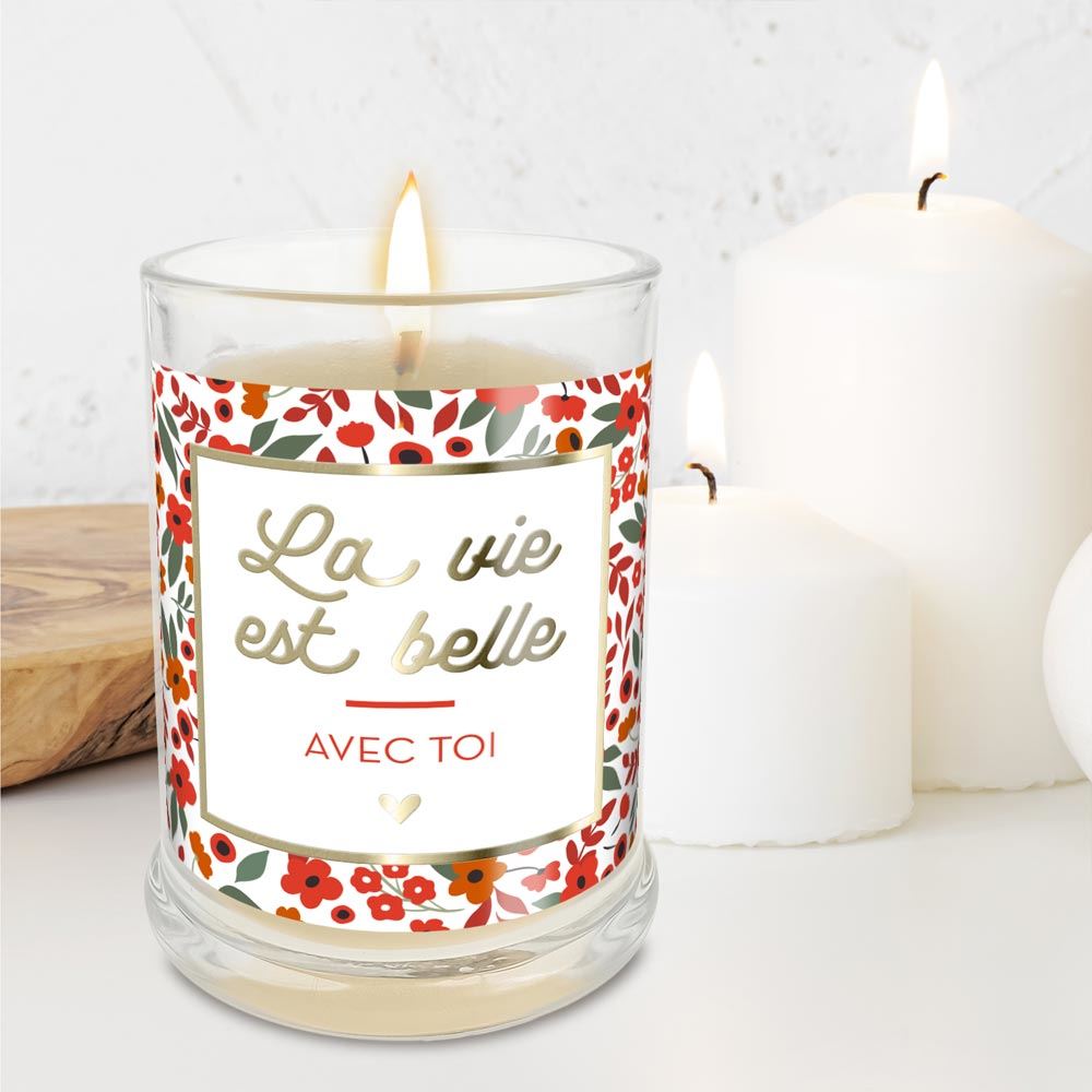 Bougie verre coton la vie est belle