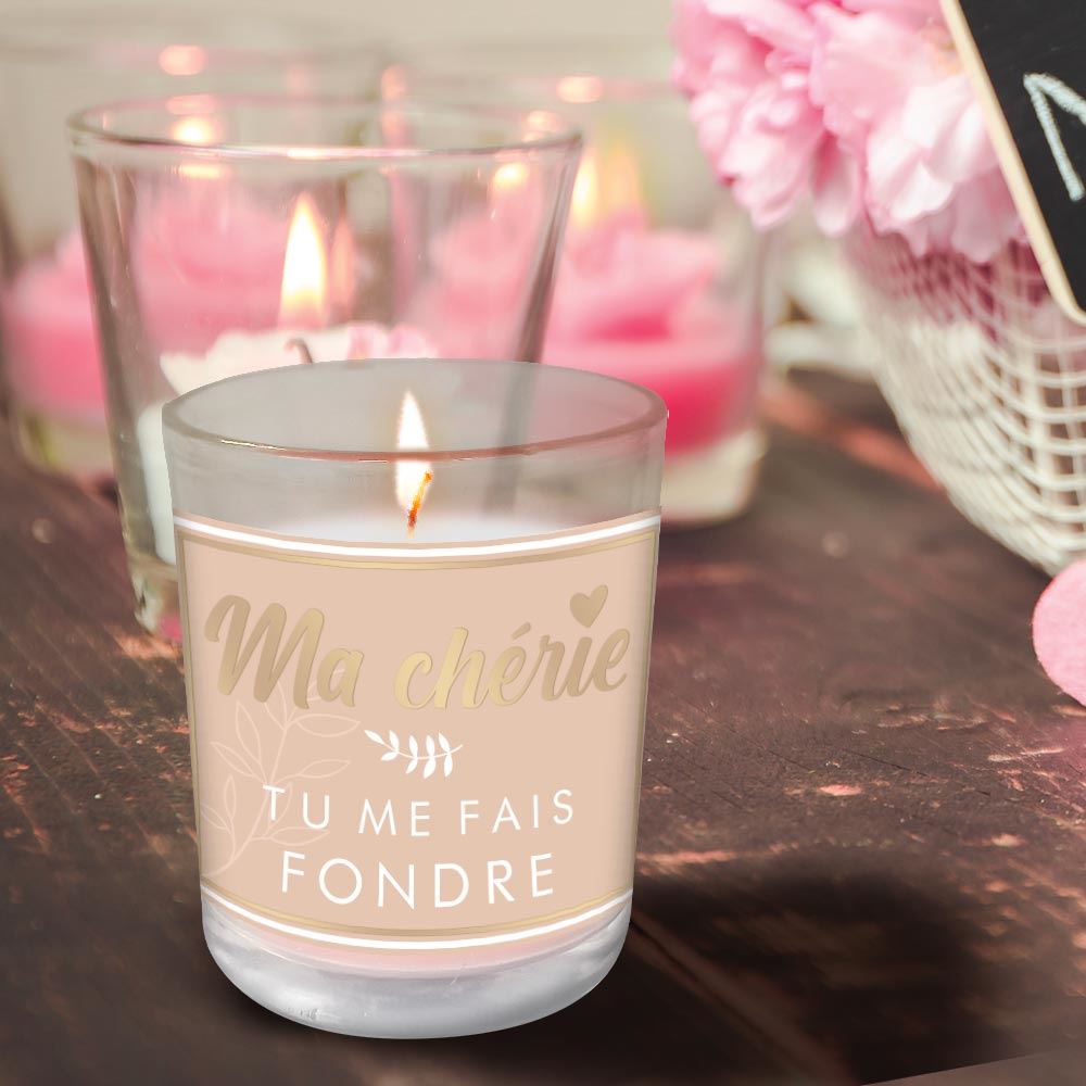 Bougie verre "ma cherie...fondre"