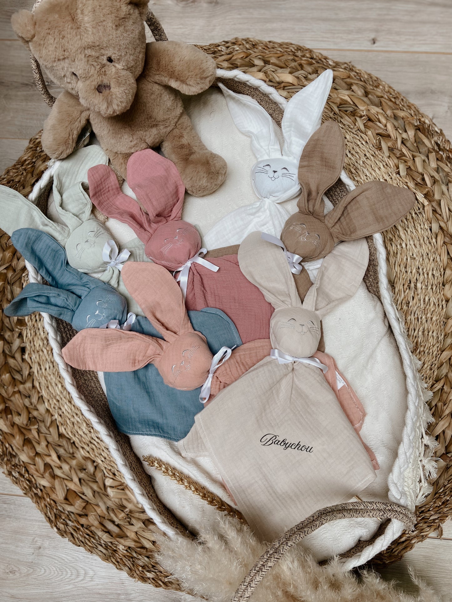 Doudou lapin gaze de coton