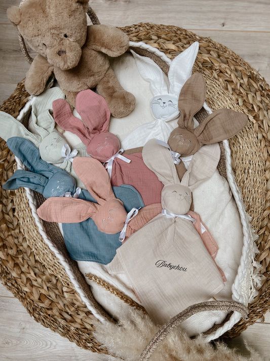 Doudou lapin gaze de coton