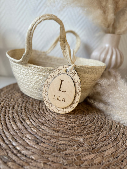 Panier avec étiquette en bois