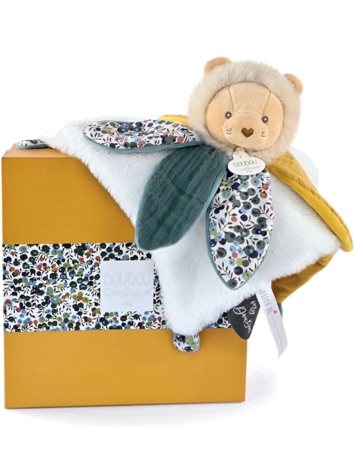 Doudou lion dans coffret