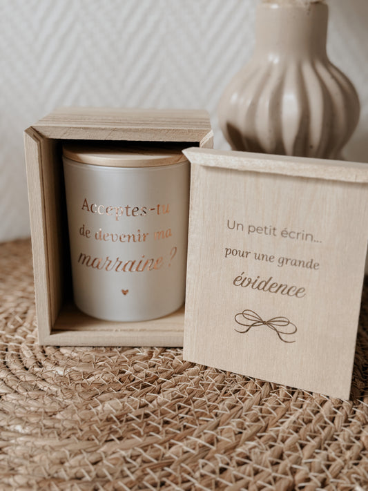Coffret en bois & bougie - demande marraine
