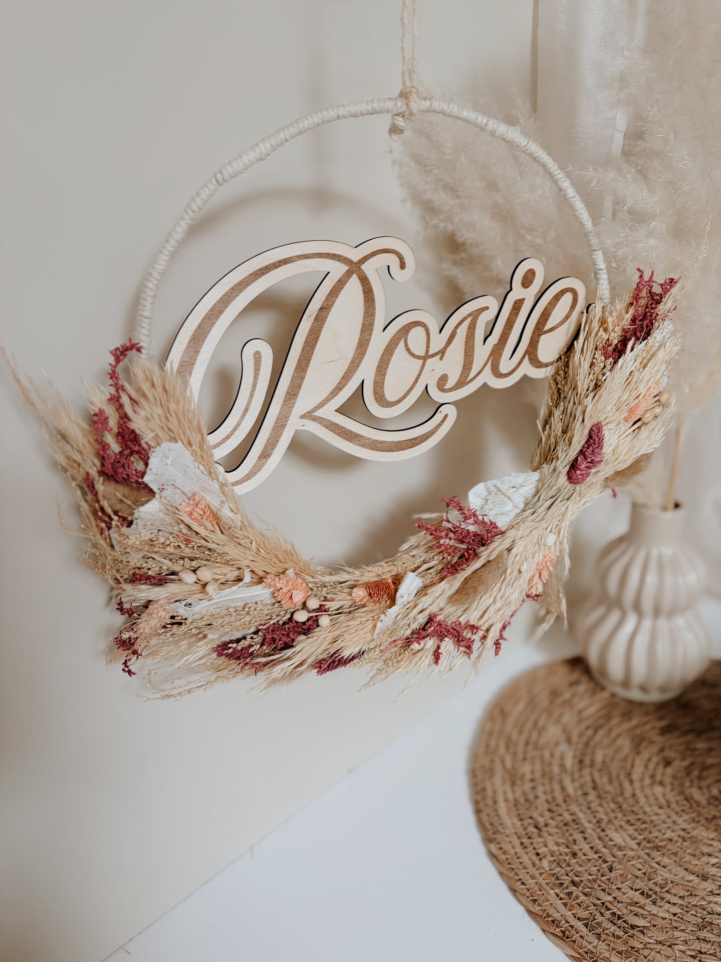 Couronne de fleurs séchées prénom