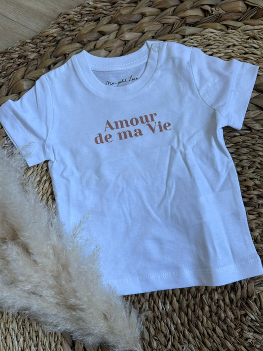 T-shirt blanc 0-6mois "Amour de ma vie"