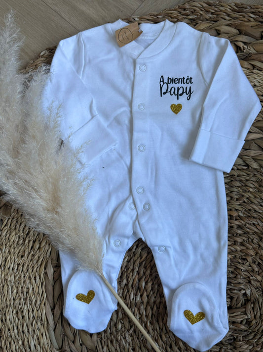 Pyjama coton 1 mois "A bientôt papy"-"A bientôt mamy"